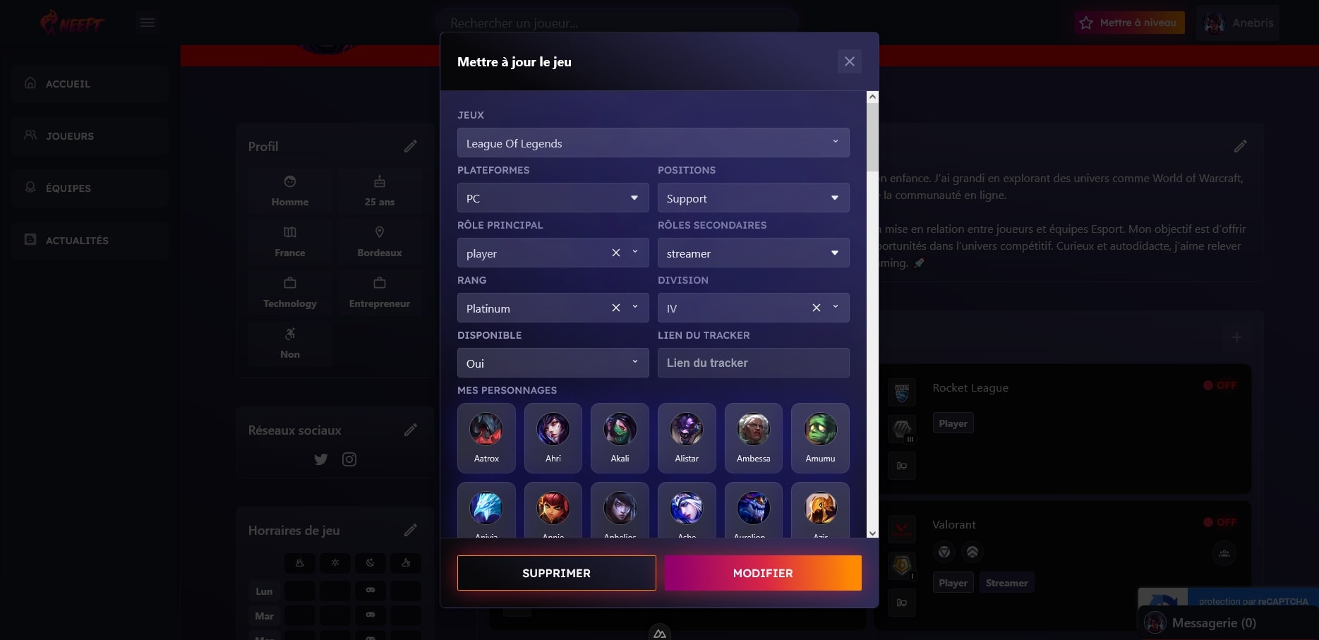 Capture 1 - Mise à jour UX jeux